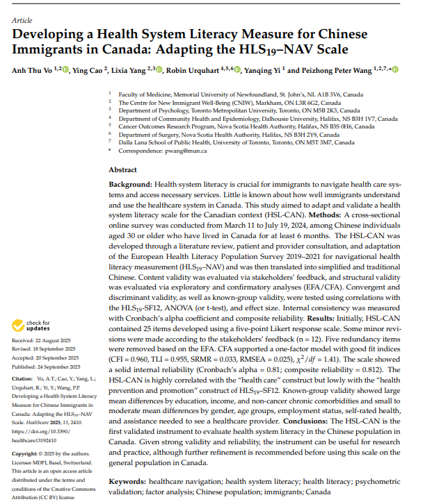 New Tool Developed to Measure Health System Navigation Literacy Among Chinese Immigrants in Canada-Centre for New Immigrant Well-Being (CNIW)